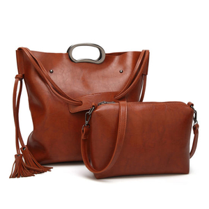 Fashion Metal Handle PU Fashion Lady Handbag 2 PCS Per Set Women Handbag Popular Handbags (WDL0197)