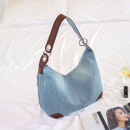 Lady Bag Designer Ladies Handbags Big Purses Jean Denim Tote Popular Handbag (WDL0957)