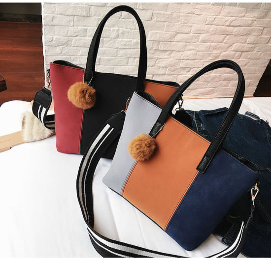 Fashion Ladies Bag PU Leather Women Handbags Wide Strap Tote (WDL0705)