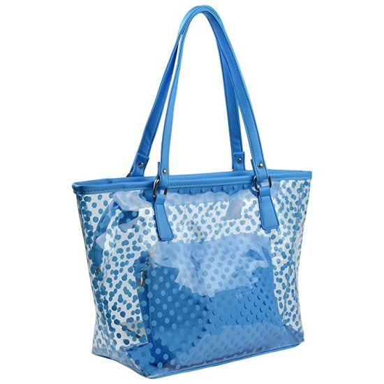 Lady Tote Bag Transparent PVC Beach Bags Shoulder Handbag with Small Cosmetic Handbags (WDL01116)