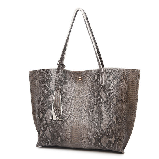 Classic Lady Snake PU Tote Large Double Handle with Tassels (WDL0865)